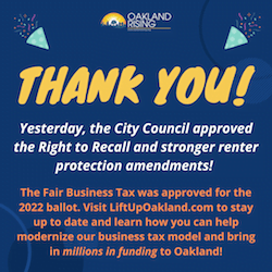 WIN! City Council approves Right to Recall for workers and stronger renter protection amendments! Council also approves equitable business tax for 2022 ballot!